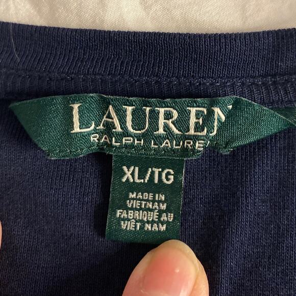 Classic Minimalist Navy Blue Cotton V-Neck Tee Lauren Ralph Lauren XL - Picture 3 of 7